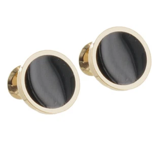 Gold Tone Cufflinks Black Disc Round Mens Jewelry Made In USA 3/4" - Picture 1 of 5
