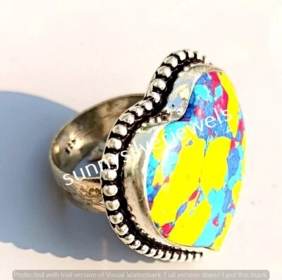Mosaic Copper Turquoise Gemstone 925 Sterling Silver Jewelry Ring Size US 8 - Image 1 of 4