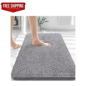 OLANLY 30x20 Chenille Badteppich - weich, saugfähig, schnelltrocknend, rutschfest, grau - Bild 1 von 7