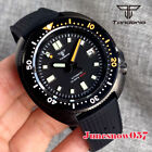 44MM Tandorio 200m Waterproof Diver NH35A Mechanical Men Black Watch Green Lume