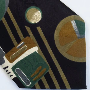 Vintage All Silk Milano Black Green Geometric Abstract Neck Tie 58x4 Artistic - Picture 1 of 6