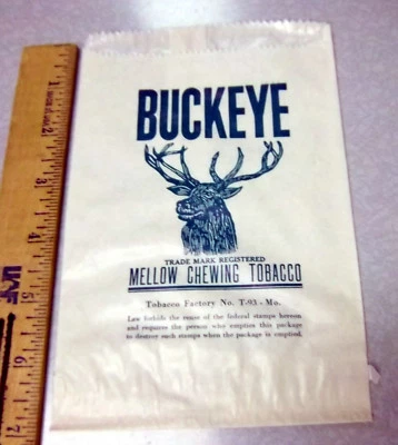 Bolsa de tabaco de mascar suave BUCKEYE de colección sin usar de los años 20, excelentes gráficos Foto 1 de 2