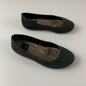 CROCS Women's Size 7 Black Mammoth Leopard Lined Slip On Ballerina Flats