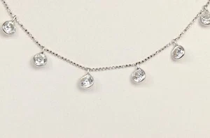 14k White Gold Round Cubic Zirconis 4mm CZ by the yard 18" Cleopatra Necklace - Picture 1 of 5