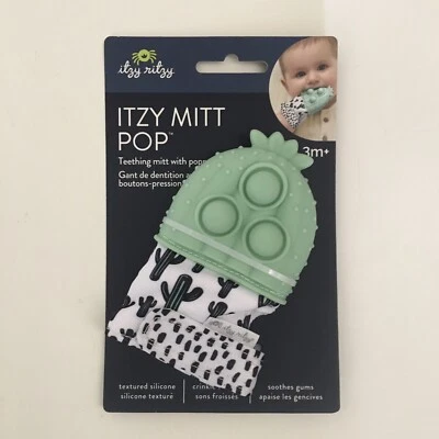NEW  Itzy Mitt Pop Teether Pop Sensory Teething Green  Cactus Theme | Itzy Ritzy - Image 1 of 4