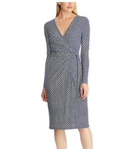 Ralph Lauren Wickelkleid Stretch Jersey blau geometrisches Muster D-Ring UK 10 neu mit Etikett - Bild 1 von 11