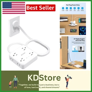 USB Power Strip, Extension Cord with USB Port, Flat Plug Power Strip, Ultra Flat - Picture 1 of 10