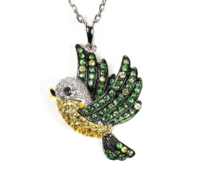 18k, BIRD PENDANT, ANIMAL, MULTI, YELLOW SAPPHIRE, GREEN TSAVORITE, DIAMOND - Picture 1 of 5