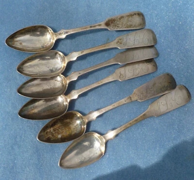 Lot of 6 Early American Coin Silver Spoon ~6 Inch  George Doty J Bunch - Image 1 of 4
