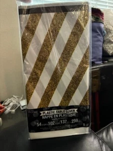 Black and Gold Plastic Banquet Tablecloth 54" x 102" Birthday Party Tableware - Picture 1 of 2