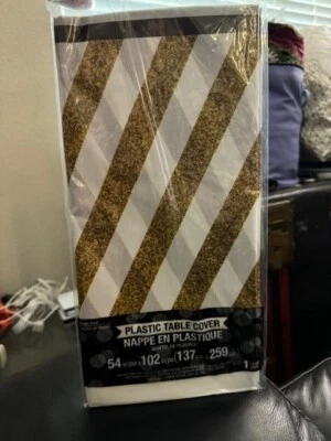 Black and Gold Plastic Banquet Tablecloth 54" x 102" Birthday Party Tableware - Image 1 of 2