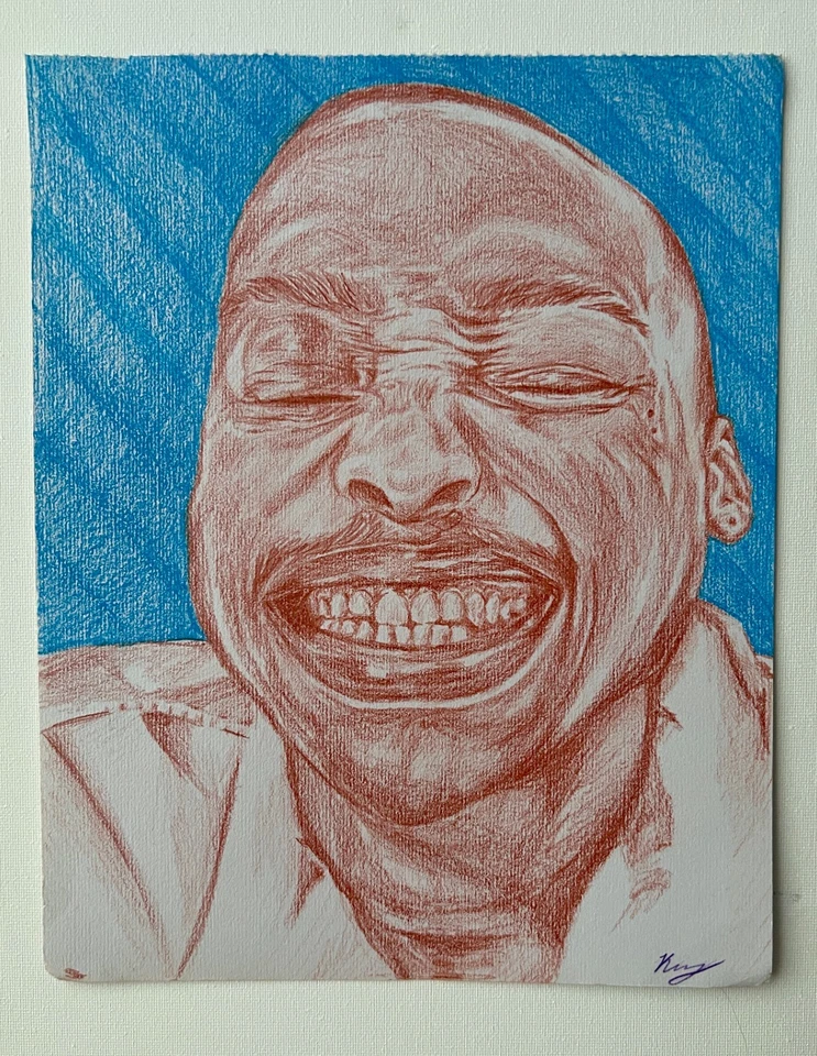 Sonrisa torcida, retrato original dibujado a mano, arte a lápiz de color Foto 1 de 1