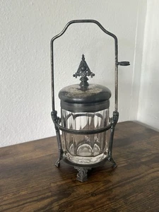 Antiguo tarro y soporte de vidrio victoriano encurtido triple enchapado Aurora Silver Co. 19th - Imagen 1 de 20