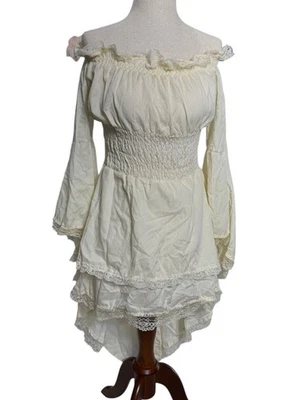 Cream Off Shoulder Peasant Dress Cosplay Costume Boho M/L Ren Faire Bell Sleeves - Image 1 of 4