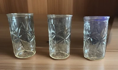 3 Vintage Anchor Hocking Juice Glasses Star Burst Jelly Jar 3.75" - Image 1 of 4
