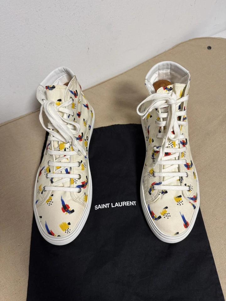 Zapatos Saint Laurent Para Hombre Talla 11 EU 44 Crema Parte Superior Alta Lona Estampado Hecho en Italia Foto 1 de 4