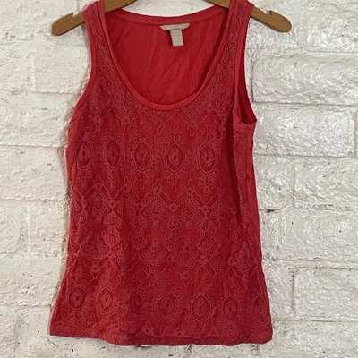 Banana Republic 大圆领背心红色蕾丝女式小号无袖 — 第 1/4 张图片