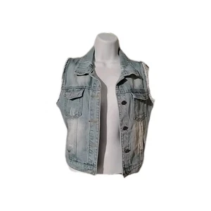 Jean Vest Junior's Size Small Distressed Denim Button - Picture 1 of 6
