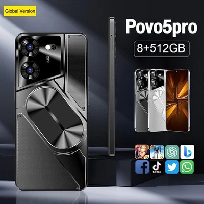 New Povo 5 Pro Smartphone 6.8'' HD Global Unlocked Android 8+512GB 8800mAh Gifts - Image 1 of 4