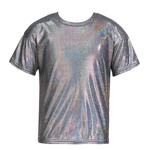 Girls Boys Top Children Costume Dance T-shirt Modern Tee Glitter Blouse Hip Hop - Picture 1 of 43