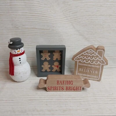 New! Set of 4 "Snowman Gingerbread" Mini Winter Sign Christmas Decor Tier Tray - Image 1 of 4