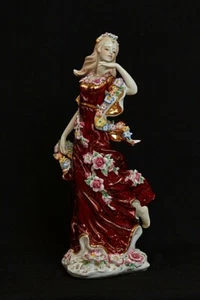 Pavone Porcelain Figurine Girl In Burgundy Dress W Flowers Statue 16" ITALY - Picture 1 of 1