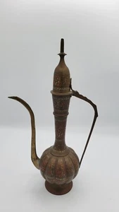 VINTAGE POT SURAHI AFTABA BRASS INDIAN DECORATIVE MUGHAL COLLECTIBLES GENUINE - Picture 1 of 6