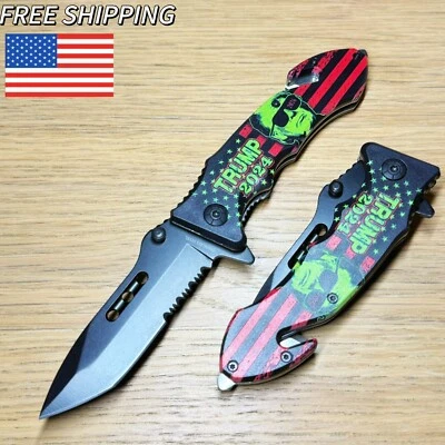 Faca de bolso dobrável lâmina aberta assistida por mola luxo tática TRUMP 2025 8,5" - Imagem 1 de 4