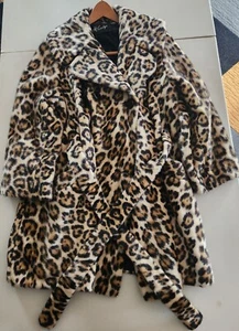 Vtg 1960s SAFARI Sportowne La France Faux Fur 3/4 Sleeve Leopard Print Peacoat - Picture 1 of 19