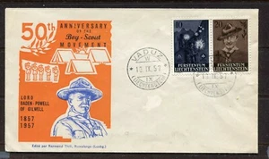 LIECHTENSTEIN 1957, BADEN - POWELL BIRTH CENTENARY, BOY SCOUTS 60TH ANNIV. F.D.C - Picture 1 of 1
