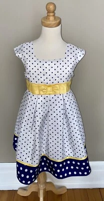 Jona Michelle Navy White Polka Dot Yellow Party Church  Dress 5 - Image 1 of 4