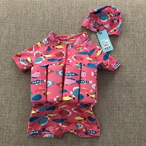 Kids Floatation Swimsuit Toddler 3T-4T One Piece Float Suit Pink with Cap NWT - Picture 1 of 6