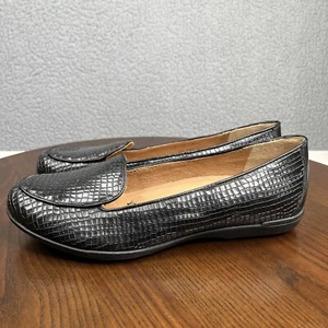 Dansko Loafer Shoe Women 38 / 7.5 Black Leather Snakeskin Comfort Slip On Career - Picture 1 of 13