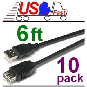 Lote 10x/pk/pcs 10pk 6ft USB 2.0 A macho~cable de extensión femenino/cable/cable {NEGRO - Imagen 1 de 1