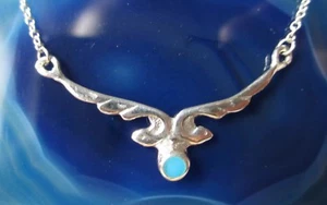 Collier Kette Fisch 2 Fische halten Tropfen Türkis blau Sterling Silber 925 - Bild 1 von 4