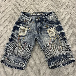 Denim & Rivets Youth Paint Splatter 3/4 Denim Blue Jeans Size 10 Acid Wash Color - Picture 1 of 8