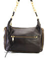Alexis Hudson Womens Brown Leather Side Zip Pocket Shoulder Bag Handbag