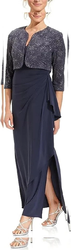 Alex Evenings Women's Empire Waist Bolero Jacket Dress Smoke 10