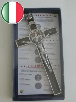 10.004.11 CROCE CROCEFISSO SAN BENEDETTO ARGENTO ESORCISMO 20 CM ESORCISTA NUOVO - Immagine 1 di 4