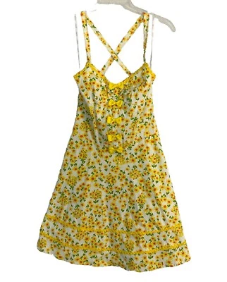 Vestido XOXO De Colección Años 90 Floral Y2k Amarillo Juniors Talla 7/8 Estilo Años 70 Arcos Espalda Cruzada Foto 1 de 4