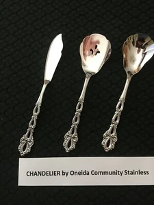 Chandelier Oneida Community Stainless Butter Knife + Sugar Spoon + Jelly Server - Picture 1 of 2