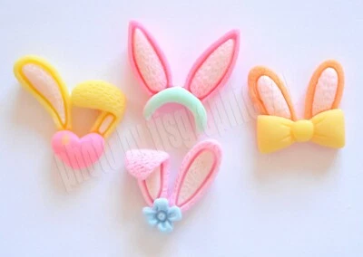 4 Easter Bunny Ears / FLAT Back Craft Embellishments / Novelty Easter Rabbit - Image 1 of 2