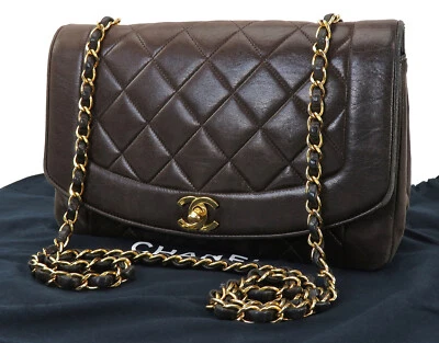 Auth CHANEL Diana Brown Quilted Lambskin Leather Chain Shoulder Flap Bag #42166 - Image 1 of 4