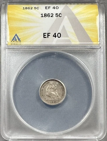 1862 Seated Liberty Half Dime H10c - ANACS XF40 - Choice Civil War Date Cover