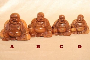 Buda de madera sentado riendo figura talla hecha a mano figura de madera decoración - Imagen 1 de 11