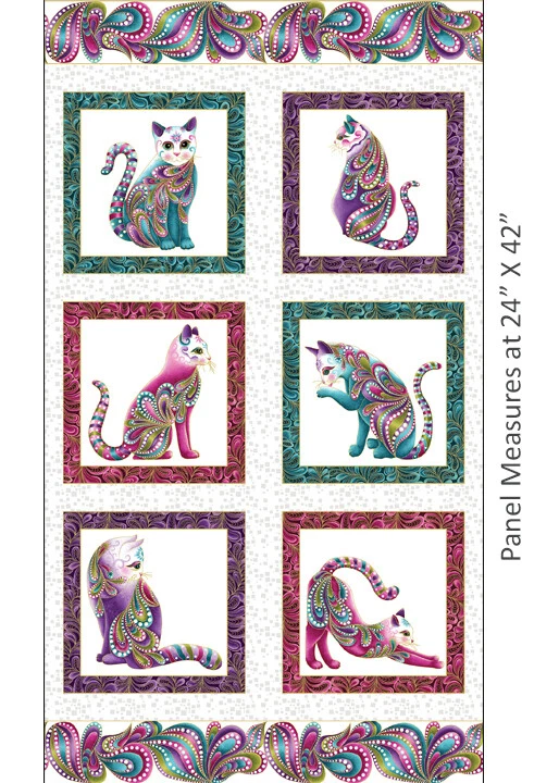 Catitude Paisley Kitty Cats Animals Gold Cotton Fabric Benartex 24"X44" Panel - Image 1 of 1