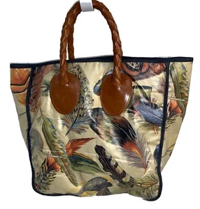 Cinturini vintage Nordic House Designs Tote rivestiti in tela multicolore marrone in pelle - Foto 1 di 17