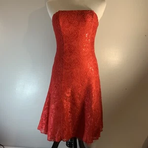 Vestido Jessica McClintock Talla 3 Gunne Sax Rojo Encaje Sin Tirantes - Imagen 1 de 13