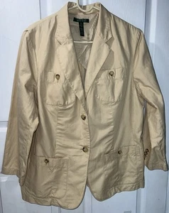 Lauren Ralph Lauren Women's 14W Beige Linen Blend Blazer Jacket Buttons Pockets - Picture 1 of 7