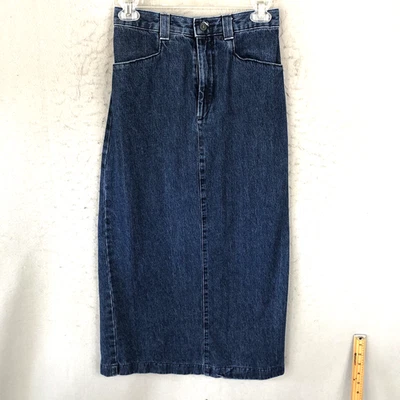 复古 Lee 牛仔裙女式中号蓝色牛仔铅笔西部复古后开衩 — 第 1/4 张图片